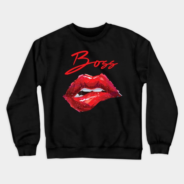 Sassy Boss T-shirt - Biting Lips - Bold Red Lipstick Crewneck Sweatshirt by StudioGrafiikka